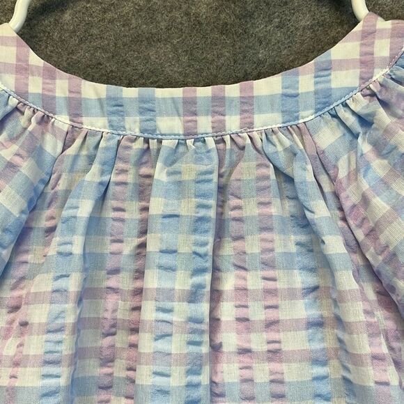 NWT LOFT Large Petite Blouse Puff Sleeve Gingham Pastel Blue Pink LP Tie Spring - Picture 15 of 16